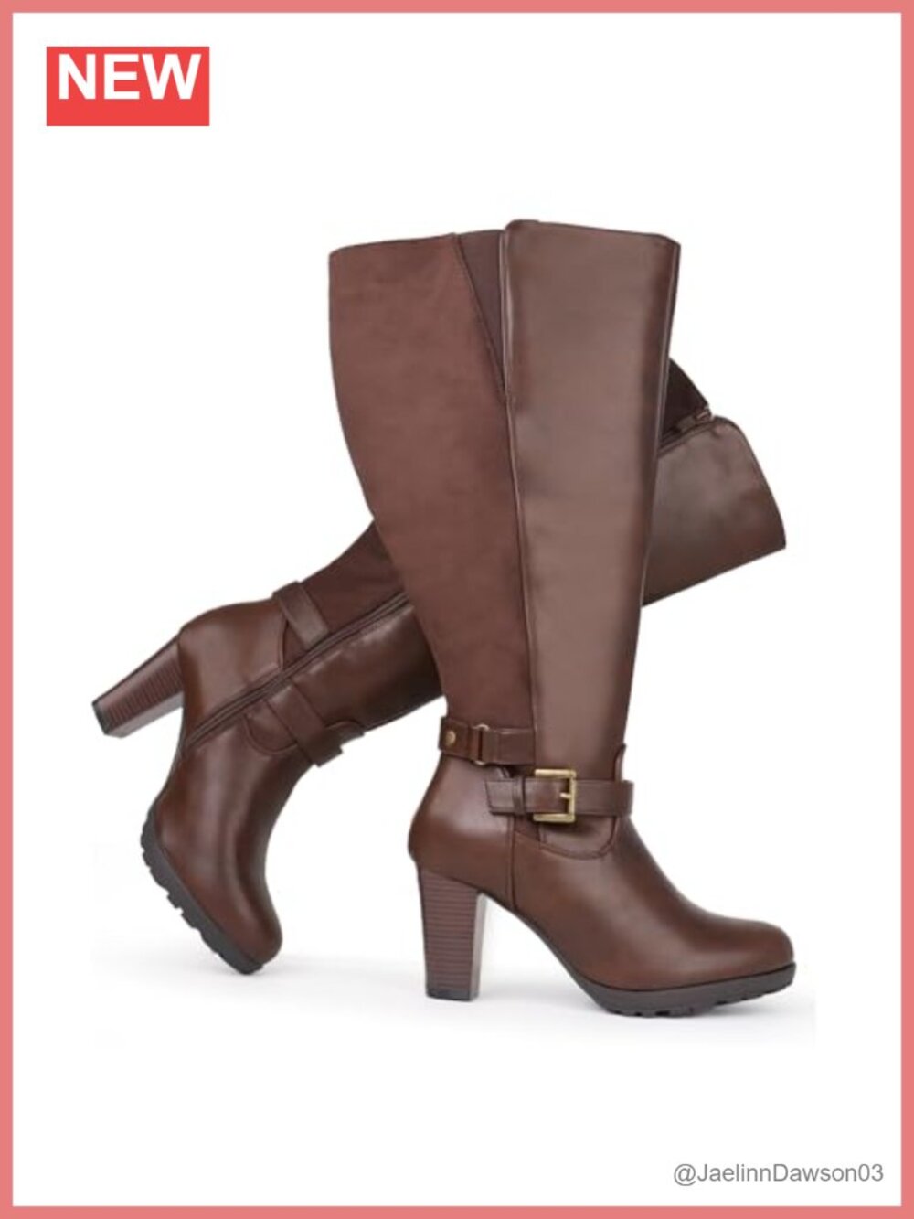 Wide Calf High Heel Dress Boots Ankle Buckle Knee-High